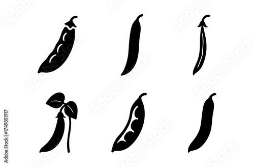 Stylized purple chili and pea icons in minimalist design set