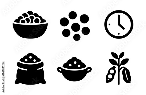 Minimalistic black silhouettes of beans and time concepts