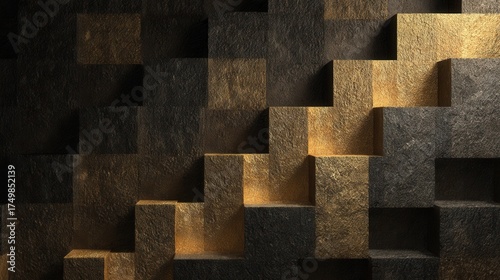 Fototapeta Naklejka Na Ścianę i Meble -  textured gold and black cubic wall