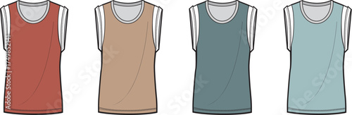 Collection of sleeveless t-shirts in different colors, perfect for active wear and casual outfits
