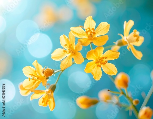 Bright yellow flowers on teal background
