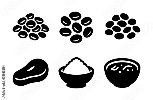 Silhouette icons of beans, rice, soup, and bread for food design