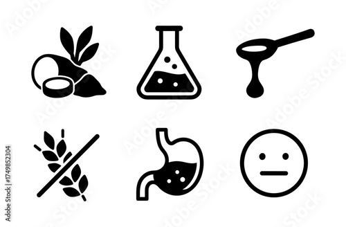 Gluten-free symbols and food allergy icons in silhouette style for product labels