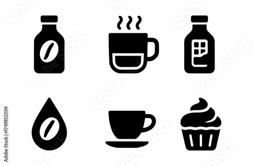 Set of coffee and bakery icons in black silhouette style