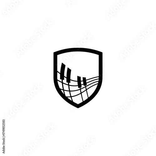 Black crest containing bars and curved lines on a white background, stylized