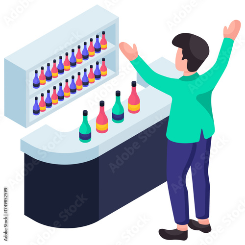 Waiter character, barman editable vector