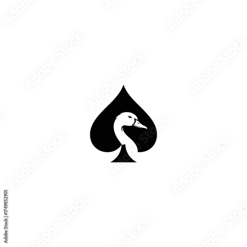 Stylized black spade outline filled with a white swan