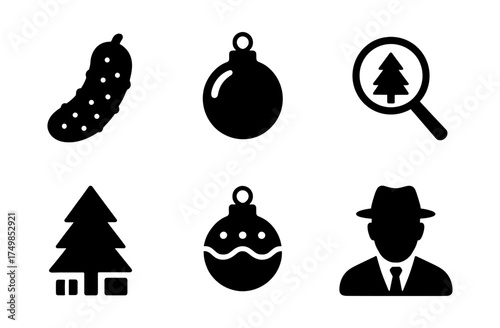 Festive holiday icons in green silhouette style