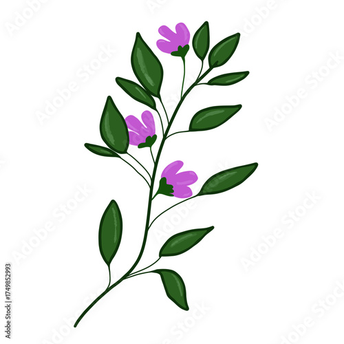 Elegant floral sprig with delicate violet flowers and rich green leaves adds a touch of nature to your designs and invitations with fresh charm