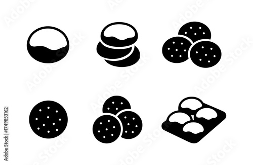 Minimalist silhouette cookie icons in black and white for design projects