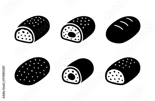 Variety of black and white bread icons in simple silhouette style