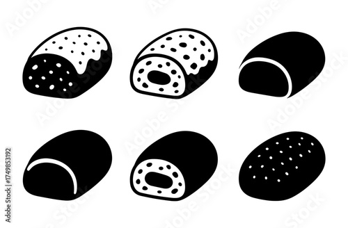 Black and white silhouette of assorted bread rolls