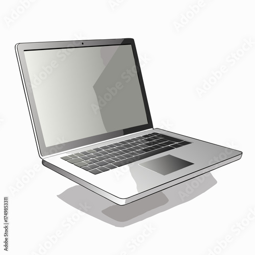 Modern silver laptop computer with blank screen