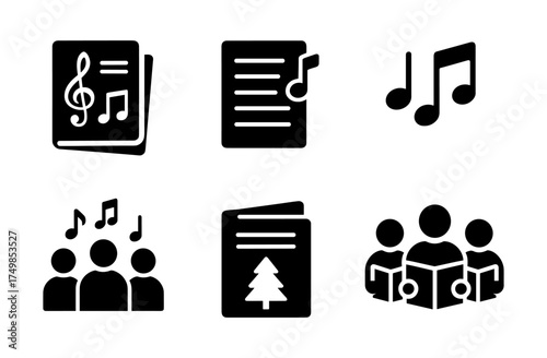 Silhouette music icons: notes, choir, and sheet music for creative projects