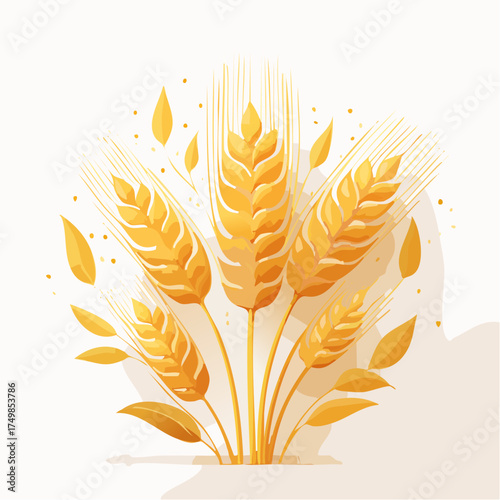 Artistic depiction of golden wheat stalks and leaves on a light background