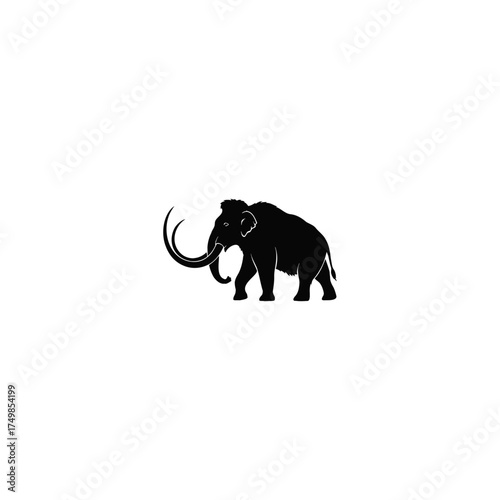 Black silhouette of a woolly mammoth with curved tusks