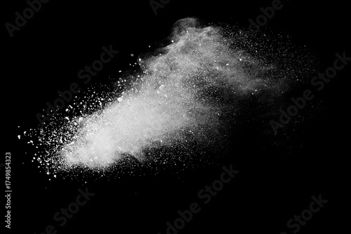 White powder explosion on black background.