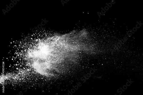 White powder explosion on black background.