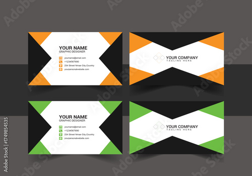 Modern business card template set with a flat design style for creative presentation and website layout