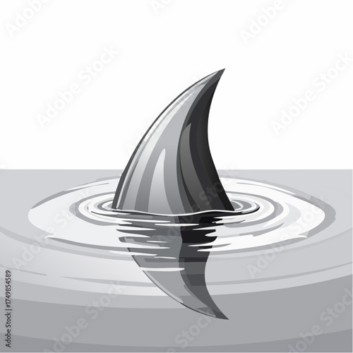 Cartoon shark fin emerging from water graphic style isolated image