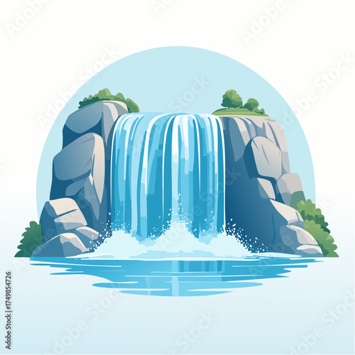 Cartoon waterfall illustration flowing water rock formation and nature scene