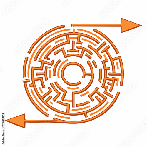 Circular maze illustration with arrows signifying direction and solution