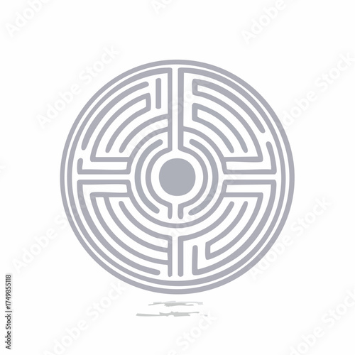 Circular maze illustration on a white background with a complex path for problem solving