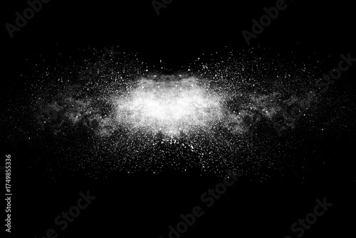 White powder explosion on black background.