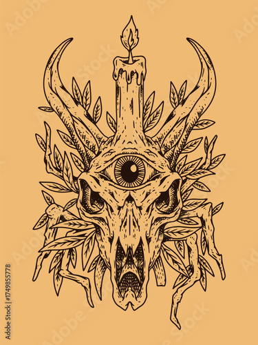 Artwork t-shirt metal band illustration skull leaves root eye