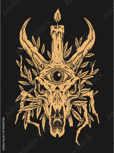 Artwork t-shirt metal band illustration skull leaves root eye