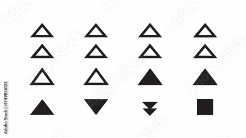 Free Download Arrangement of black geometric shapes including triangles and a square on a white background in rows | editable eps vectors silhouette - GFXLoad