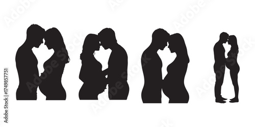 Pregnant couple silhouettes vector illustration for use in graphic design