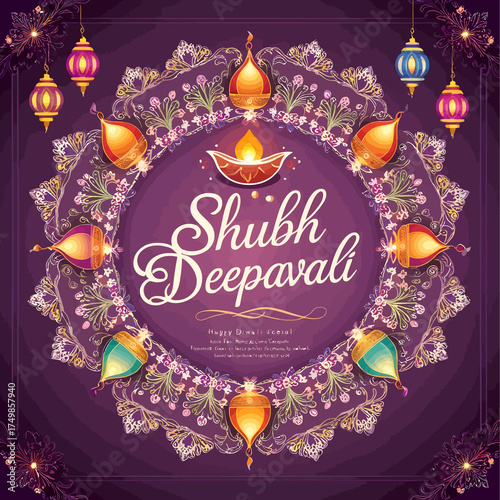 Happy Diwali - festival greeting and wishing card. 