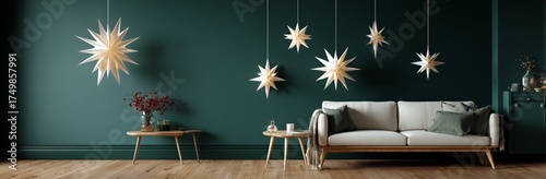 Stylish Living Room With Star-Shaped Light Fixtures and Modern Decor