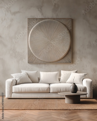 Modern Living Room With Minimalist Decor Featuring a White Sofa and Wooden Co...