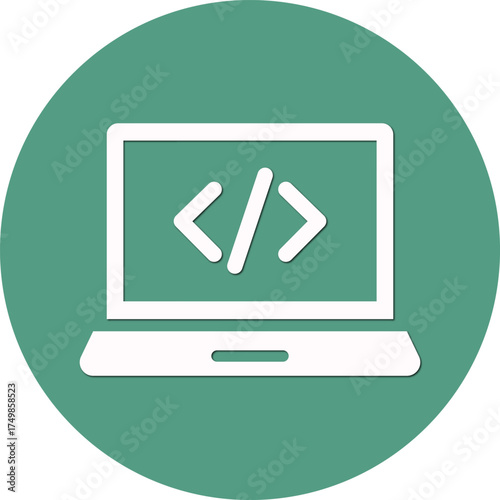 Coding icon on laptop screen – software development and programming symbol