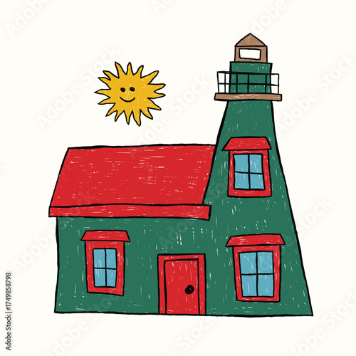 kids drawing scribble lighthouse illustration