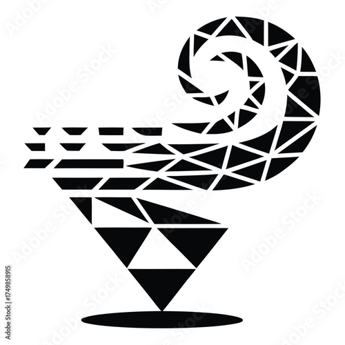 Abstract Cocktail Glass Swirl Geometric Design Black Triangles Modern Style