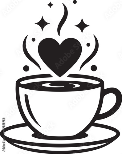 Love Coffee Cup Icon SVG Heart Steam Cozy Drinks & Cafe Logo Vector