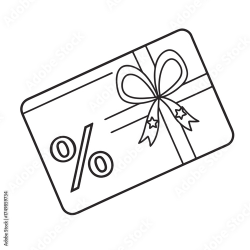 Minimal outline icon of a gift card with a bow and percentage sign, perfect for discount and special offer promotions