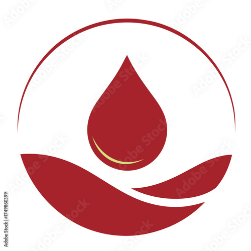Red Blood Drop and Abstract Waves Icon - Symbolizing Medical Support and Wellness