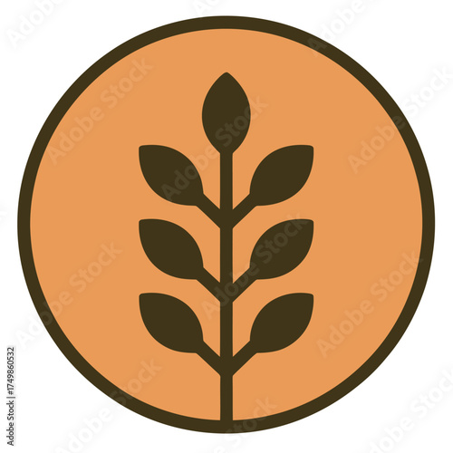 Stylized Wheat Stalk Brown Circle Icon Agriculture Grain Crop Symbol