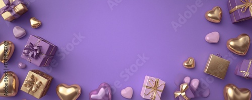 Colorful Gift Boxes and Golden Hearts Create a Festive Scene for Celebrations...