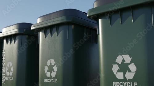 3D animation showing eco bins promoting green economy and climate awareness. Suitable for sustainability projects and global environmental concepts. Seamless loop, part of collection.