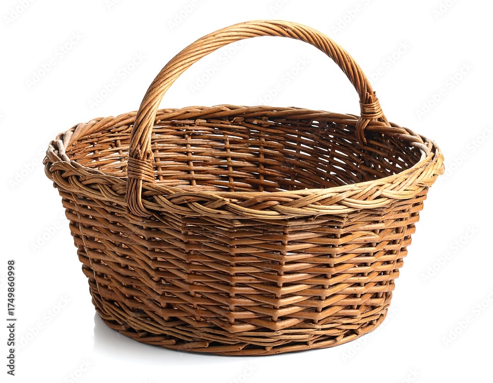 Obraz premium Round Wicker Basket with Handle.