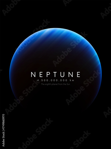 Neptune minimalist wall art. Cosmic art print of Neptune, eighth planet from the Sun. Poster of distant giant gas planet in deep space for science lovers, science classrooms and modern interior decor