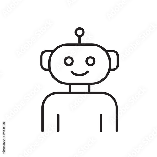 A vector icon of a robot with an AI symbol, created in line style with editable stroke