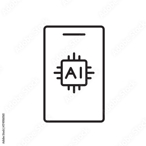 A vector icon of a smartphone with an AI symbol, created in line style with editable stroke