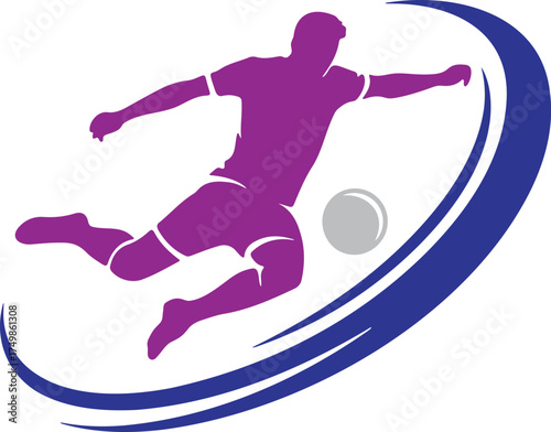 Dynamic silhouette of a soccer player kicking a ball in motion