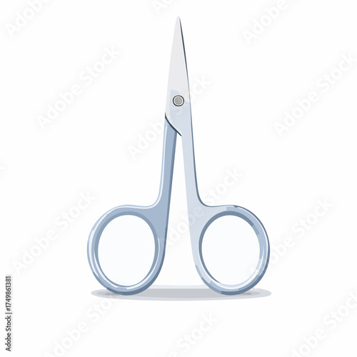 Close up illustration of sharp silver nail scissors on white background